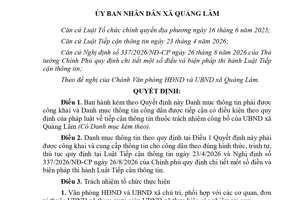 QUYẾT ĐỊNH   Về việc ban hành Danh mục thông tin phải được công khai và  Danh mục thông tin công dân được tiếp cận có điều kiện  theo quy định của pháp luật về tiếp cận thông tin